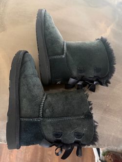 UGG Black Suede Boots with Bow Detail