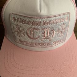 Chrome Hearts Pink And White Trucker Hat