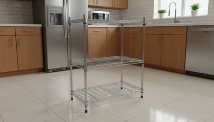 Three Tier Chrome Small Kitchen Storahe Baker’s Rack Shelf! Good condition   23x14x41in