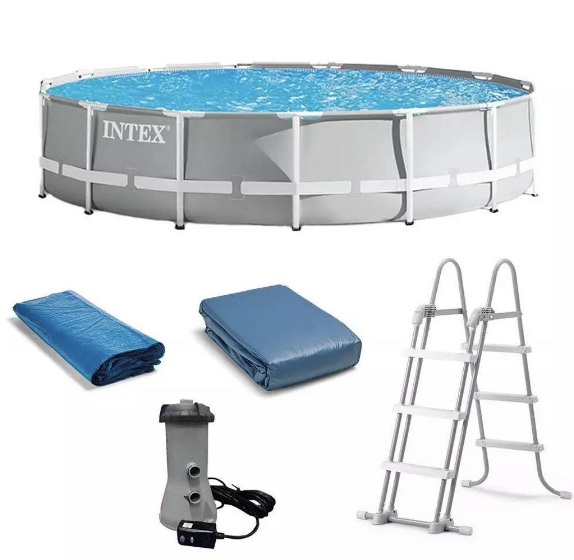 Intex 26723EH 15ft x 42in Prism Frame Above Ground Swimming Pool Set with Filter Pump and Ladder