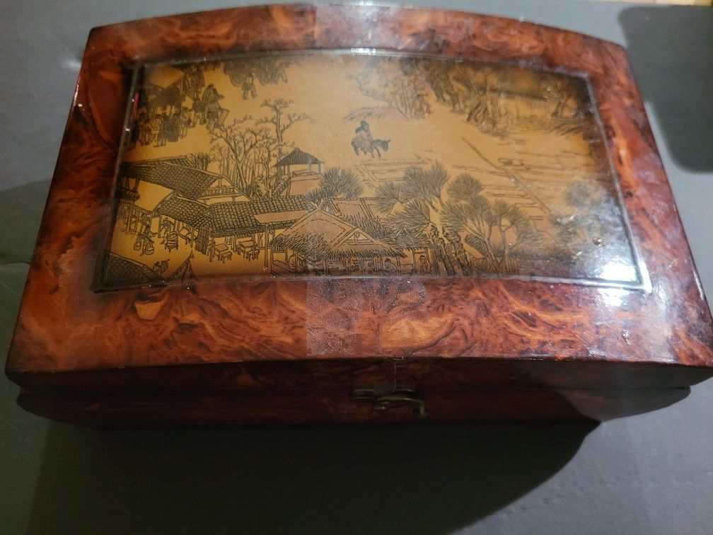 VINTAGE MID CENTURY MODERN BURL WOOD Jewelry BOX