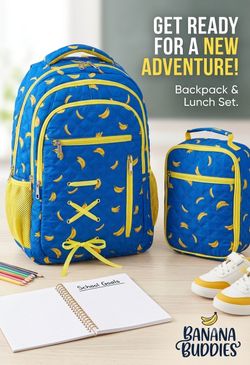 New Quilted Banana Pattern Backpack & Lunch Bag Set – Blue & Yellow