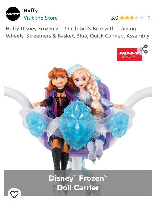 Huffy Disney Frozen 2 12 Inch Girl’s Bike with Training Wheels, Streamers & Basket, Blue, Qui