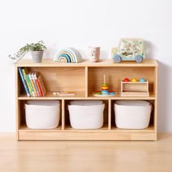2461b $120 OOOK Rubber Wood 5-Compartment Montessori Shelf, 43.3" L Toy Storage Shelf 18mm FSC Rubberwood, Rounded Edges, Kid Reachable Height, Suita