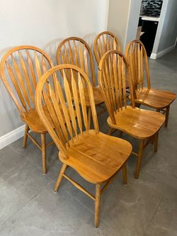 Set of 6 Solid Oak Windsor Dining Chairs — $100 for All Six
