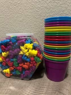 Colorful Plastic Animal Counters with Sorting Cups – Educational Learning Toy Set- Lakeshore