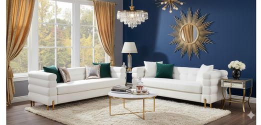 Luxury 2-pc Sofa Set White Boucle Fabric 