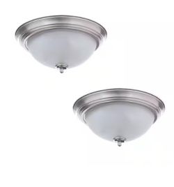 11 in. 1-Light Brushed Nickel Flush Mount (2-Pack)