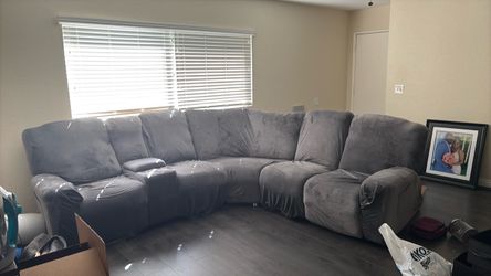 Gray Fabric Sectional Sofa with Recliner