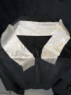 White Satin Sash with Fringe Ends