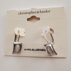 NWT Christopher And Banks Women's Square Earrings W/ White Stone Hypoallergenic 