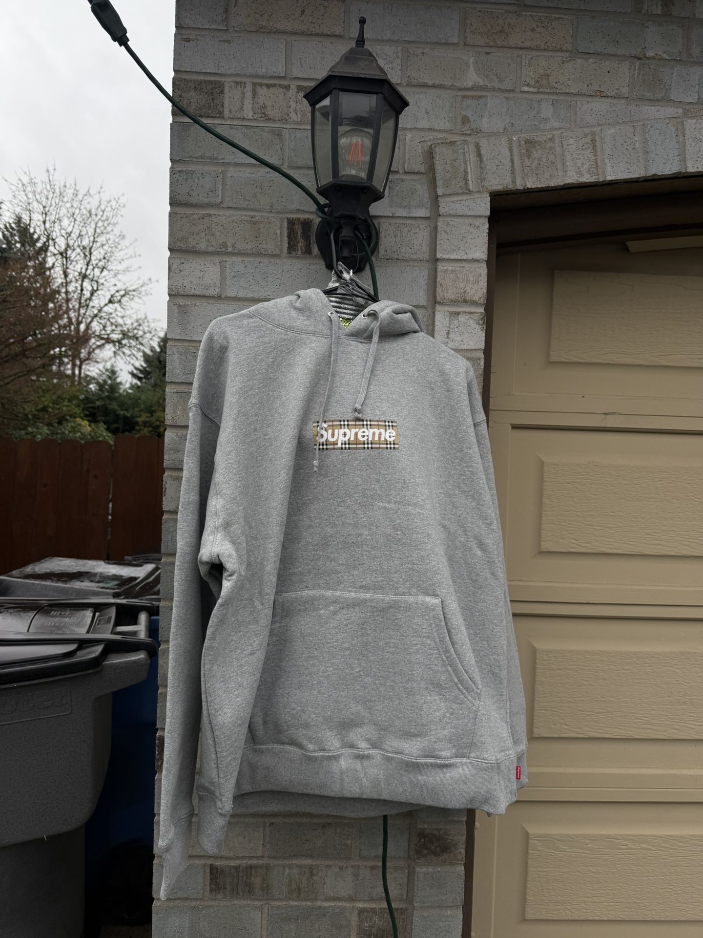 Supreme Grey Burberry Box Logo Hoodie