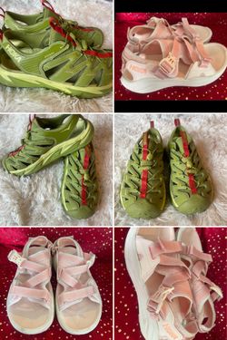HOKA SANDALS  GREEN & PINK SIZE 9.5 BOTH $ 150