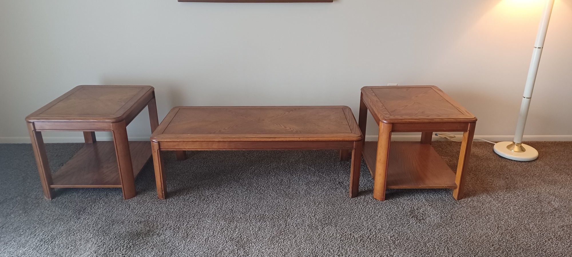 Brown End Tables And Coffee Table ,- set Of 3