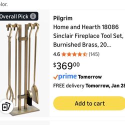 NEW Brass Fireplace Tool Set Kit Wood burning Brick