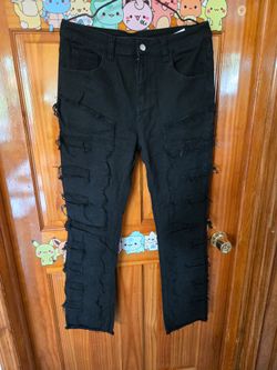 Y2K Black Layered Shredded Distressed Jeans