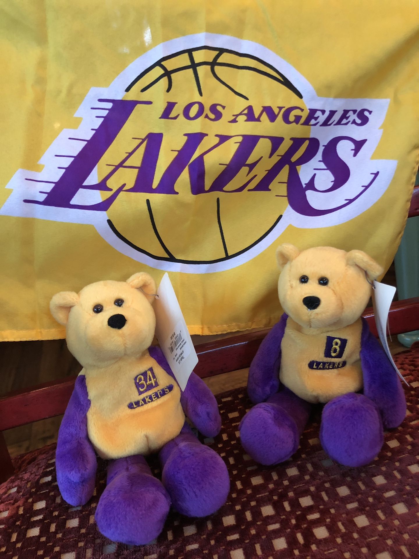 KOBE AND SHAQ LOS ANGELES LAKERS PURPLE AND GOLD BEANIE BABIES FLAG NEW for Sale in Newport Beach CA OfferUp