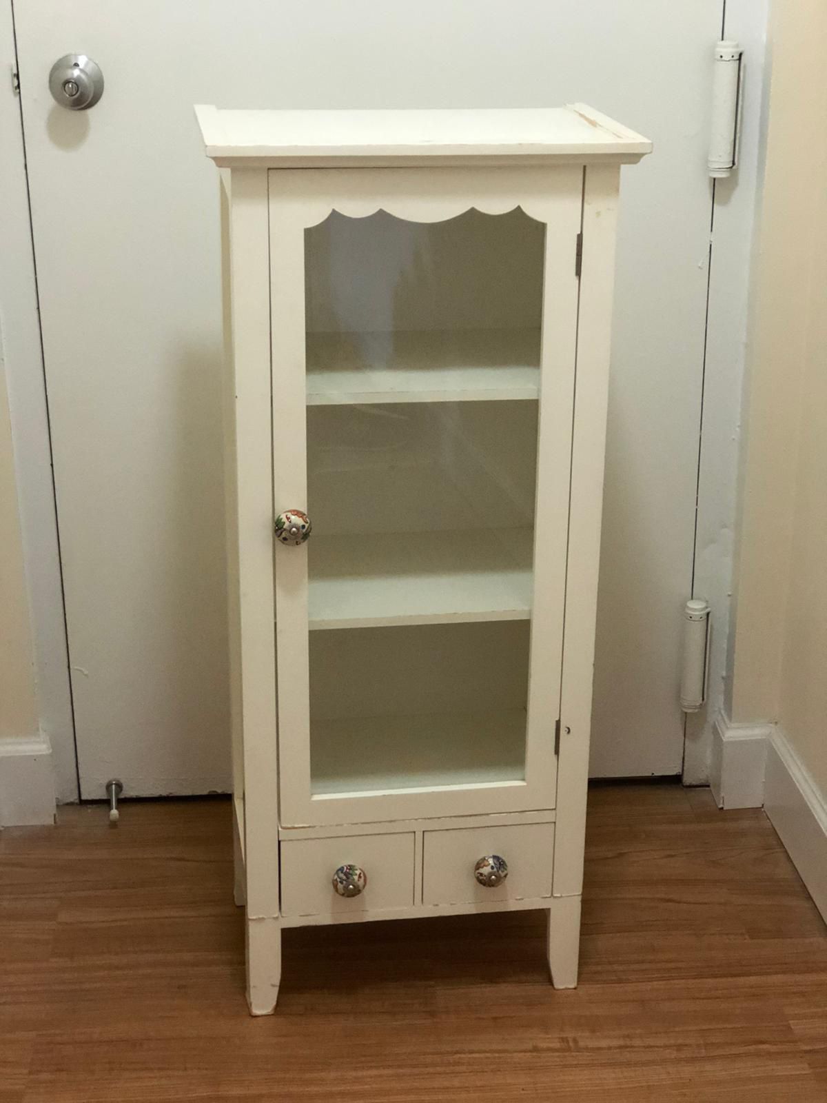 Wood cabinet with glass doors and drawers Tall curio