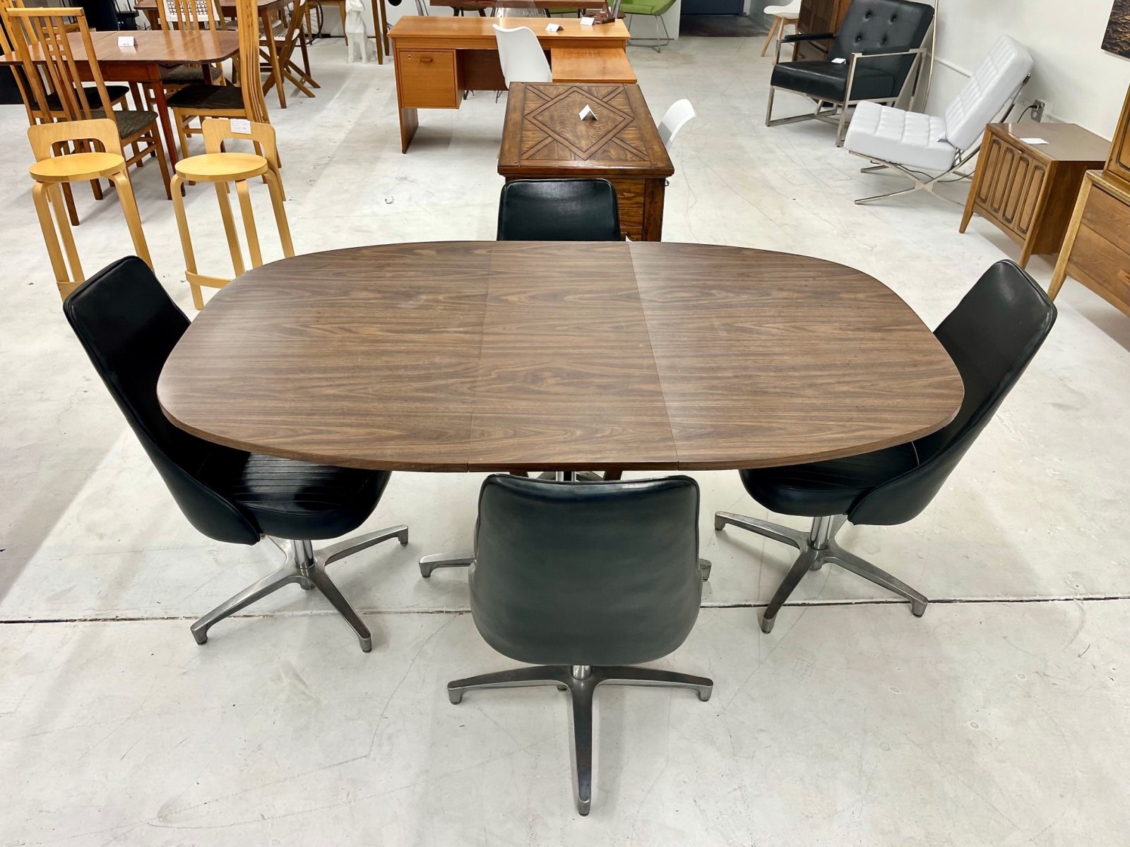 60s ChromeCraft Dining Table With Four Vinyl Chairs + One Leaf