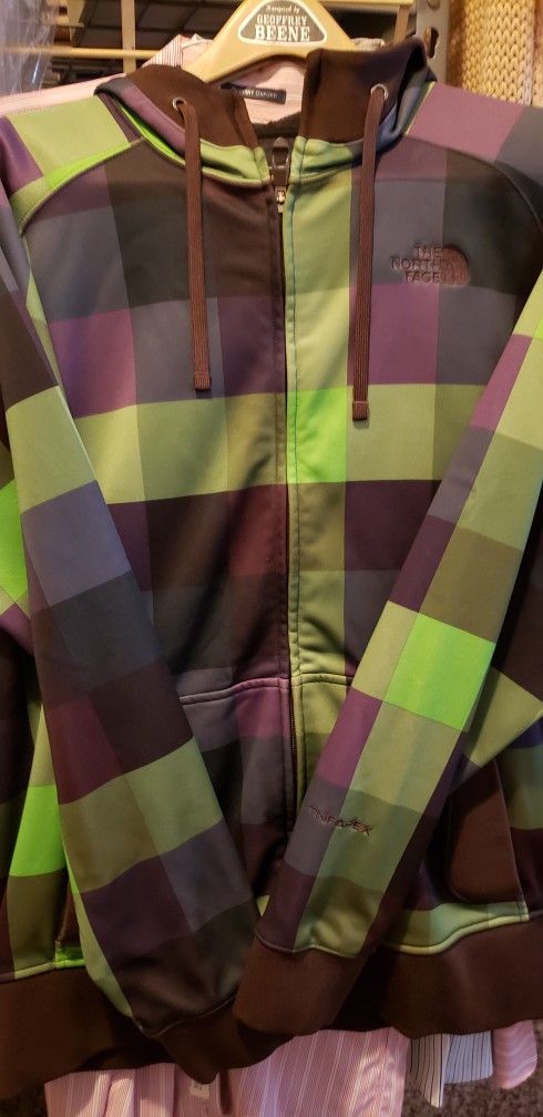 The North Face Cryptic Series Hoodie TNF APEX Jacket Andes Green Plaid Men's Large Ski Snow Bike Water Proof Vented $340.00 Retail New Offer Welcome