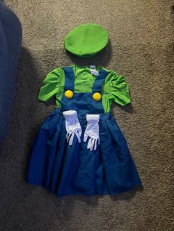 Luigi Girls Halloween Costume with Hat and Gloves Super Mario Nintendo
