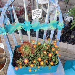 ADORABLE UPCYCLED PORCH/GARDEN CHAIR WITH POTTED PLANT
