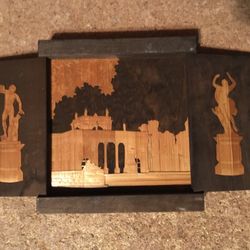 Vintage '70s Russian USSR Triple Folding Mahogany Wood Wall Picture Souvenir