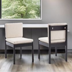 Wood Dining Chairs Set of 2 Beige Fabric Dining Room Chairs Armless Upholstered Kitchen Chairs, Black Wood