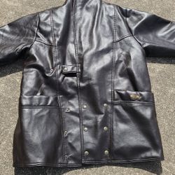 T Shearling Sportswear Black Faux Leather Sherpa Jacket Men’s 2XL made in italy