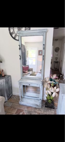 Vintage Hall Tree with Mirror and Drawer