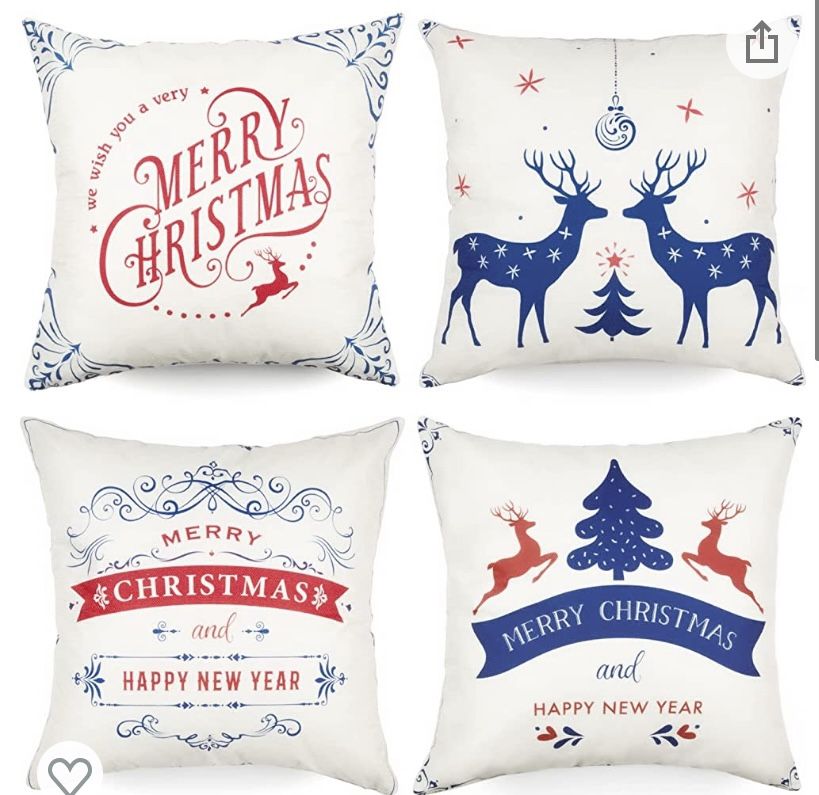 Joyhalo Christmas Pillow Covers Blue Throw Pillow Covers Cushion Case for Sofa Couch 18 x 18 4pk