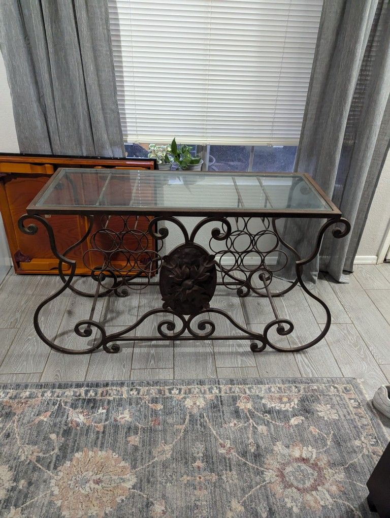 Wrought Iron And Glass Tables (w/ Wine Rack)