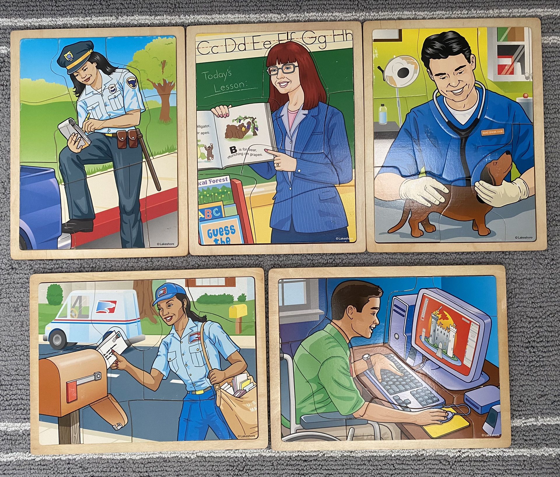 LAKESHORE Wood Puzzles X 5 Toddler Pre-K Daycare Childcare