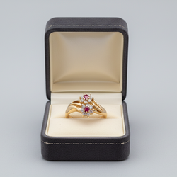 14K Yellow Gold Ruby Women's Diamond Flower Ring - 0.18ct