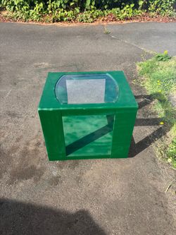 Green Painted Wood Side Table with Glass Top