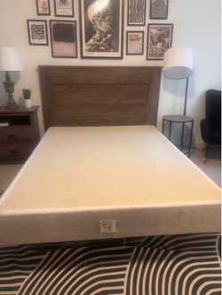 Queen Headboard with box spring and side table