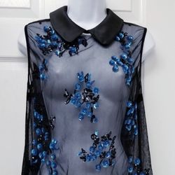 Blue Sequin Floral Top M