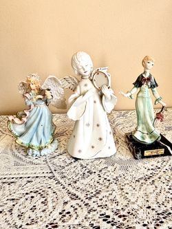 Vintage Angel Figurines & Lady Statue Set – Porcelain Home Décor
