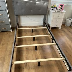 Twin Grey Tuffetted Bed Frame