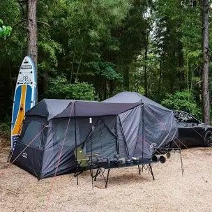 ACtent for Tesla Model 3&Y, Pop-Up SUV Tent w. Awning for Car Camping, Connects to Tesla Tailgate for Air-Conditioning, Sleeps 6 Adults, 10'x8.2' - Gr