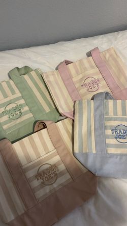 trader joes striped tote bags