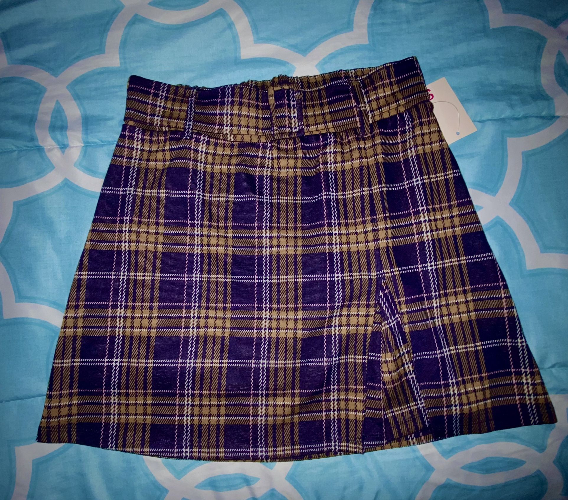 M Purple and Yellow Plad Skirt NWT