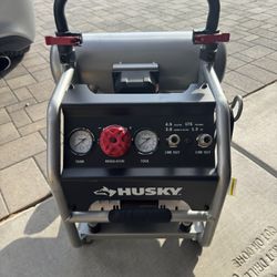 Husky 4.5 Gal. 175 PSI Portable Electric Oil-Free Quiet Twin Stack Jobsite Air Compressor w/ Rubber
