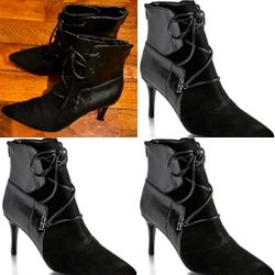 Nine West VTG Y2K Black suede/leather pointed toe with lace Ankle boots 7M