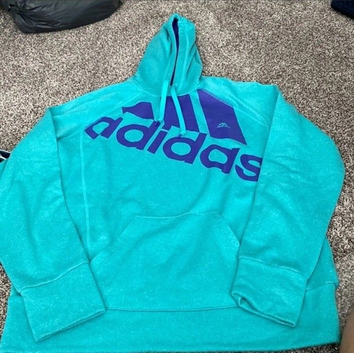 Nice ADIDAS Aqua Purple LOGO Hoodie XL Very Hard To Find & VGUC