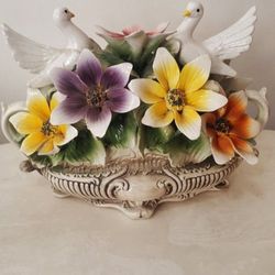 2 Large Capodimonte Made In Italy Porcelain  Flower Baskets