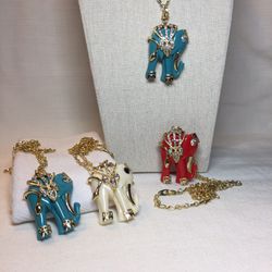 Lucite Elephant Necklaces Accented With Rhinestones 