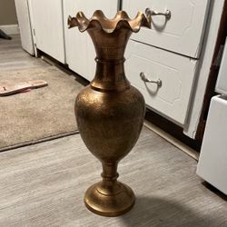 Etched Peacock Brass Vase