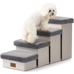 New: 4 Pet Stairs with Storage and Adjustable Steps for High Beds and Couch