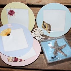 NEW Set of GODINGER Shell Plates w/Napkins & Starfish Weight